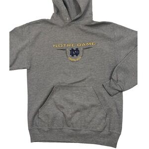 Vintage 90s Notre Dame Fighting Irish Hoodie Mens M Gray Sweatshirt Made in USA‎